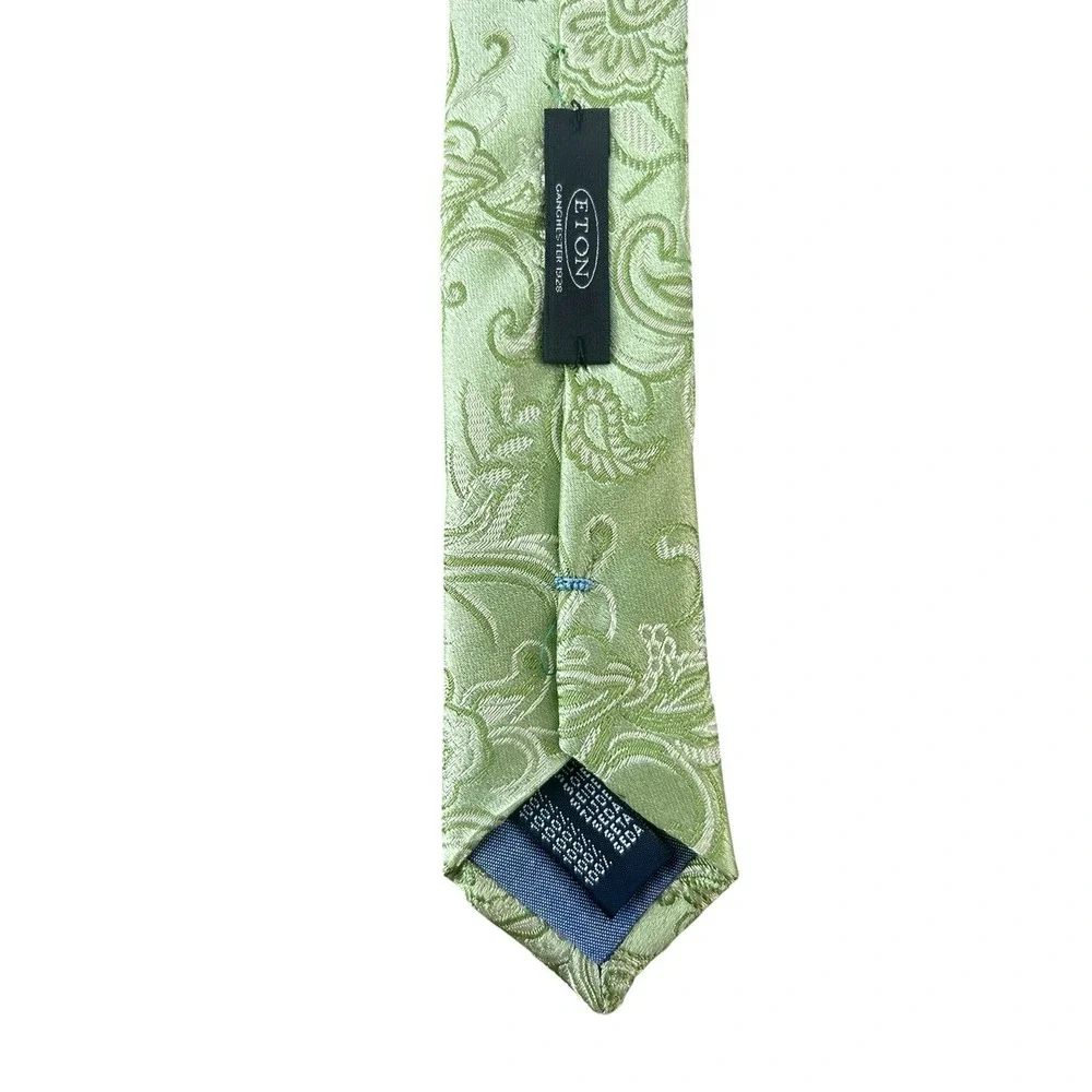 Eton Men's Silk Tie Floral Lime Green Paisley‎ Luxury Italy Preppy
